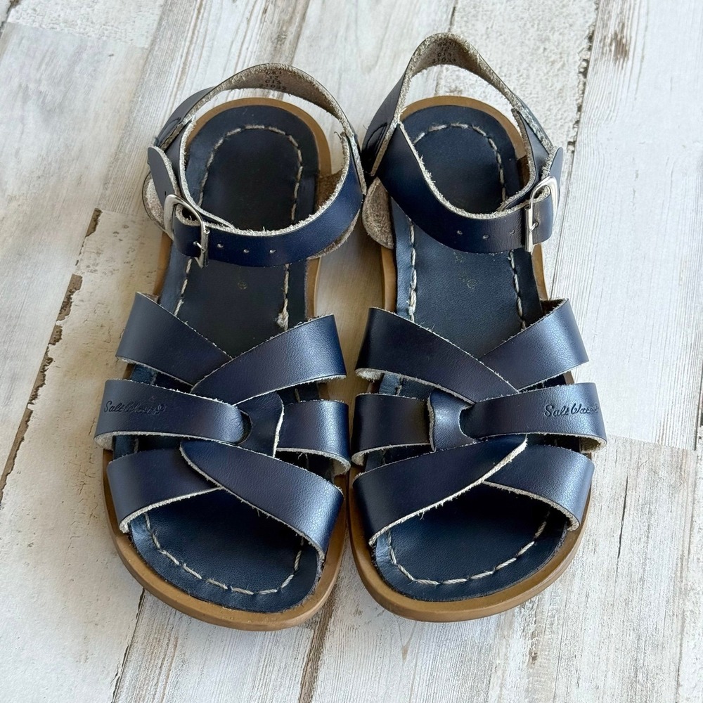 Sun-San Salt Water Sandals Original Navy Blue Leather Toddler Size 12